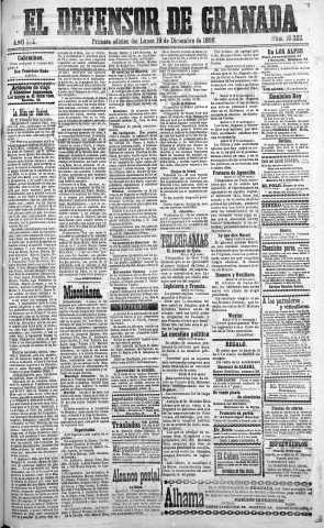 'El Defensor de Granada  : diario político independiente' - Año XIX Número 10322 1ª ed. - 1898 Diciembre 19