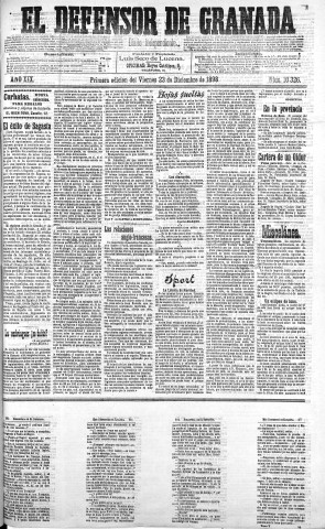 'El Defensor de Granada  : diario político independiente' - Año XIX Número 10326 1ª ed. - 1898 Diciembre 23