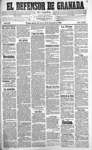 'El Defensor de Granada  : diario político independiente' - Año XIX Número 10331 1ª ed. - 1898 Diciembre 29
