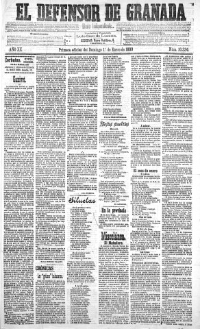 'El Defensor de Granada  : diario político independiente' - Año XX Número 10334 1ª ed. - 1899 Enero 01