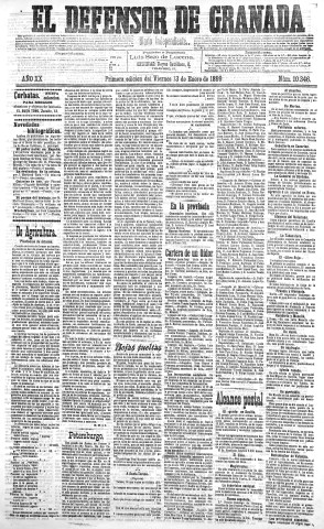 'El Defensor de Granada  : diario político independiente' - Año XX Número 10346 1ª ed. - 1899 Enero 13