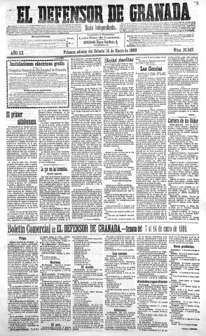 'El Defensor de Granada  : diario político independiente' - Año XX Número 10347 1ª ed. - 1899 Enero 14