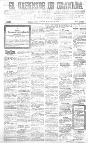 'El Defensor de Granada  : diario político independiente' - Año XX Número 10349 1ª ed. - 1899 Enero 16