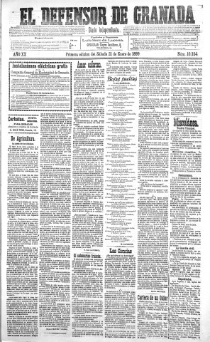'El Defensor de Granada  : diario político independiente' - Año XX Número 10354 1ª ed. - 1899 Enero 21