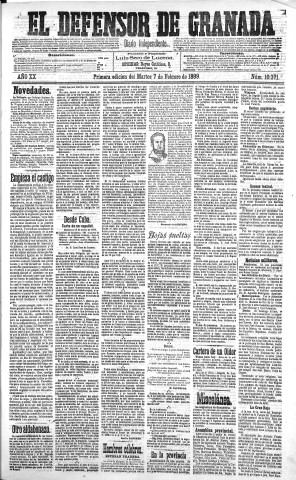'El Defensor de Granada  : diario político independiente' - Año XX Número 10371 1ª ed. - 1899 Febrero 07