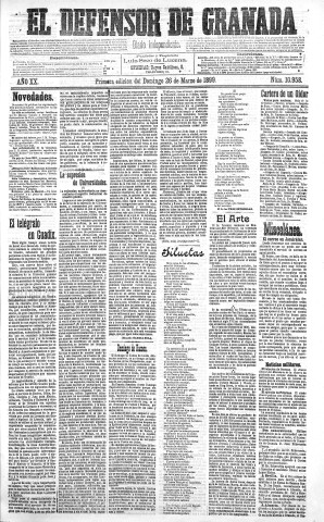 'El Defensor de Granada  : diario político independiente' - Año XX Número 10958 1ª ed. - 1899 Marzo 26