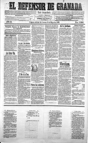 'El Defensor de Granada  : diario político independiente' - Año XX Número 10996 1ª ed. - 1899 Mayo 04