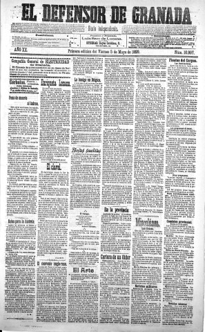 'El Defensor de Granada  : diario político independiente' - Año XX Número 10997 1ª ed. - 1899 Mayo 05