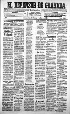 'El Defensor de Granada  : diario político independiente' - Año XX Número 10999 1ª ed. - 1899 Mayo 07