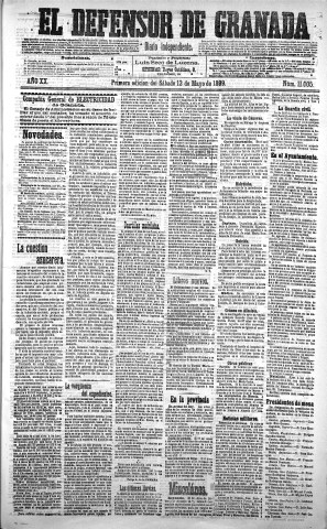 'El Defensor de Granada  : diario político independiente' - Año XX Número 11005 1ª ed. - 1899 Mayo 13