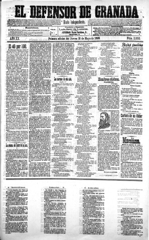 'El Defensor de Granada  : diario político independiente' - Año XX Número 11010 1ª ed. - 1899 Mayo 18