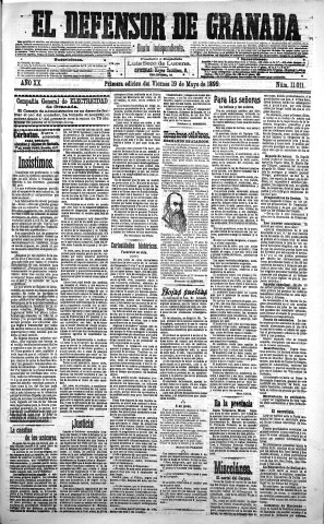 'El Defensor de Granada  : diario político independiente' - Año XX Número 11011 1ª ed. - 1899 Mayo 19