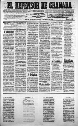 'El Defensor de Granada  : diario político independiente' - Año XX Número 11013 1ª ed. - 1899 Mayo 21