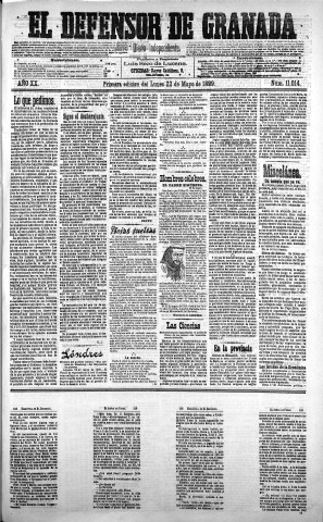 'El Defensor de Granada  : diario político independiente' - Año XX Número 11014 1ª ed. - 1899 Mayo 22
