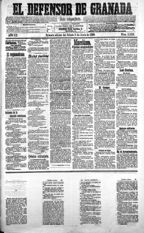 'El Defensor de Granada  : diario político independiente' - Año XX Número 11026 1ª ed. - 1899 Junio 03
