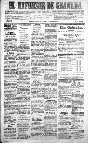 'El Defensor de Granada  : diario político independiente' - Año XX Número 11028 1ª ed. - 1899 Junio 05