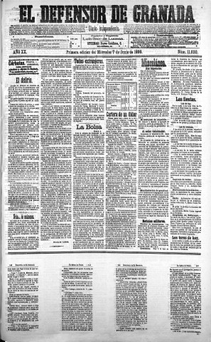 'El Defensor de Granada  : diario político independiente' - Año XX Número 11030 1ª ed. - 1899 Junio 07