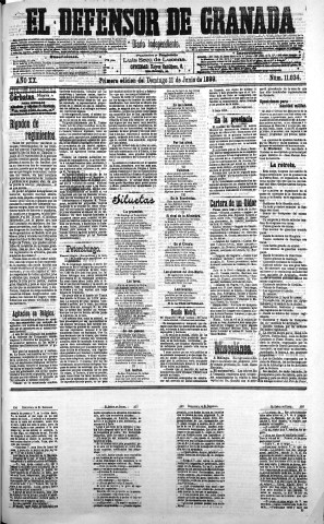 'El Defensor de Granada  : diario político independiente' - Año XX Número 11034 1ª ed. - 1899 Junio 11