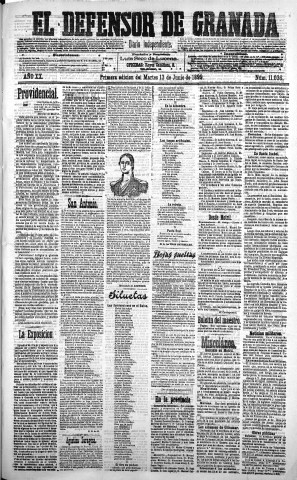 'El Defensor de Granada  : diario político independiente' - Año XX Número 11036 1ª ed. - 1899 Junio 13