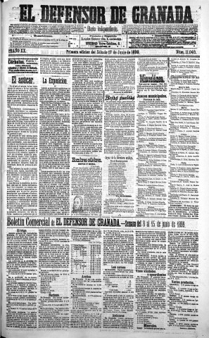 'El Defensor de Granada  : diario político independiente' - Año XX Número 11040 1ª ed. - 1899 Junio 17