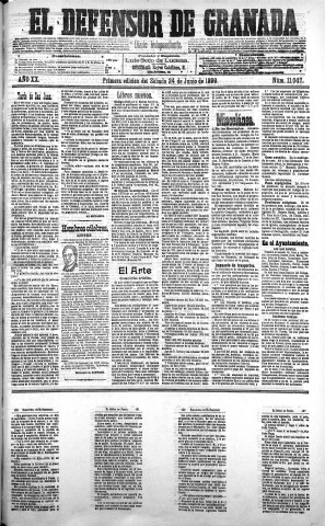 'El Defensor de Granada  : diario político independiente' - Año XX Número 11047 1ª ed. - 1899 Junio 24
