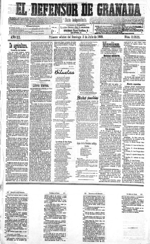 'El Defensor de Granada  : diario político independiente' - Año XX Número 11535 1ª ed. - 1899 Julio 02