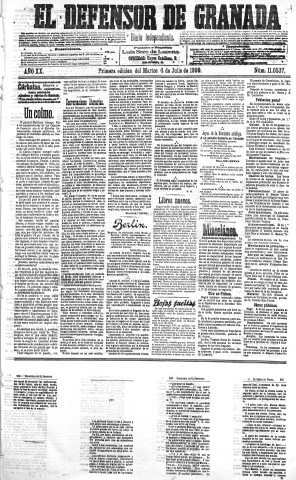 'El Defensor de Granada  : diario político independiente' - Año XX Número 11537 1ª ed. - 1899 Julio 04
