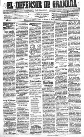 'El Defensor de Granada  : diario político independiente' - Año XX Número 11542 Ed. Tarde - 1899 Julio 11
