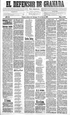 'El Defensor de Granada  : diario político independiente' - Año XX Número 11543 1ª ed. - 1899 Julio 16