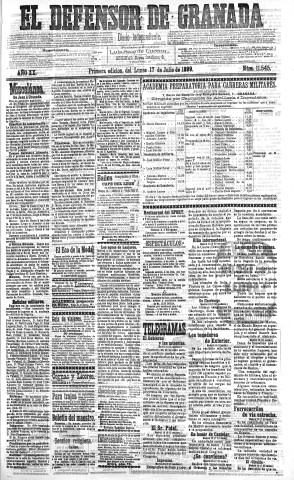 'El Defensor de Granada  : diario político independiente' - Año XX Número 11545 1ª ed. - 1899 Julio 17
