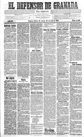 'El Defensor de Granada  : diario político independiente' - Año XX Número 11548 1ª ed. - 1899 Julio 20