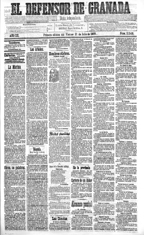 'El Defensor de Granada  : diario político independiente' - Año XX Número 11548 1ª ed. - 1899 Julio 21