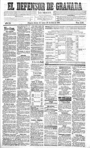 'El Defensor de Granada  : diario político independiente' - Año XX Número 11551 1ª ed. - 1899 Julio 24
