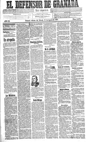'El Defensor de Granada  : diario político independiente' - Año XX Número 11570 1ª ed. - 1899 Agosto 12