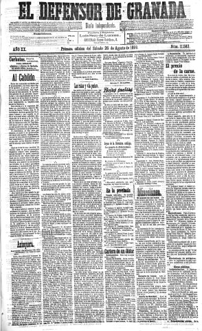 'El Defensor de Granada  : diario político independiente' - Año XX Número 11583 1ª ed. - 1899 Agosto 26