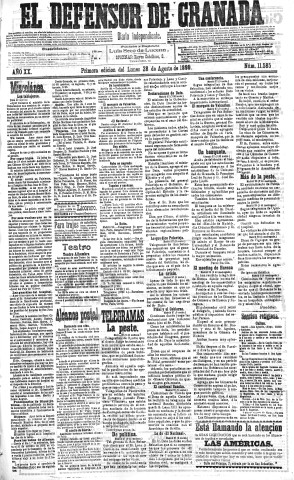 'El Defensor de Granada  : diario político independiente' - Año XX Número 11585 1ª ed. - 1899 Agosto 28