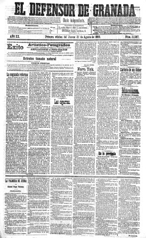 'El Defensor de Granada  : diario político independiente' - Año XX Número 11588 1ª ed. - 1899 Agosto 31