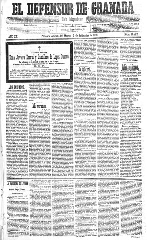 'El Defensor de Granada  : diario político independiente' - Año XX Número 11592 1ª ed. - 1899 Septiembre 05