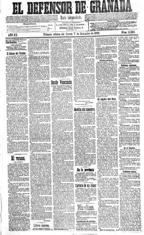 'El Defensor de Granada  : diario político independiente' - Año XX Número 11594 1ª ed. - 1899 Septiembre 07