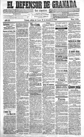 'El Defensor de Granada  : diario político independiente' - Año XX Número 11605 1ª ed. - 1899 Septiembre 18