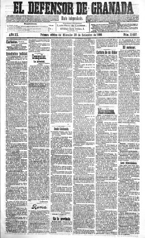 'El Defensor de Granada  : diario político independiente' - Año XX Número 11607 1ª ed. - 1899 Septiembre 20