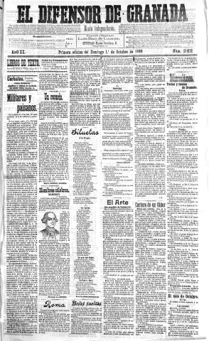 'El Defensor de Granada  : diario político independiente' - Año XX Número 11618 1ª ed. - 1899 Octubre 01