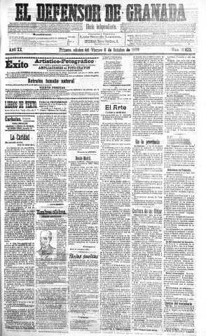 'El Defensor de Granada  : diario político independiente' - Año XX Número 11623 1ª ed. - 1899 Octubre 06