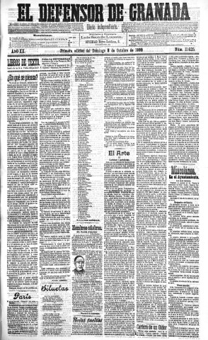 'El Defensor de Granada  : diario político independiente' - Año XX Número 11625 1ª ed. - 1899 Octubre 08