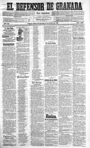 'El Defensor de Granada  : diario político independiente' - Año XX Número 11632 1ª ed. - 1899 Octubre 15