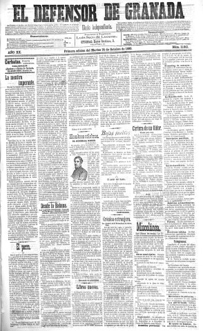 'El Defensor de Granada  : diario político independiente' - Año XX Número 11641 1ª ed. - 1899 Octubre 24