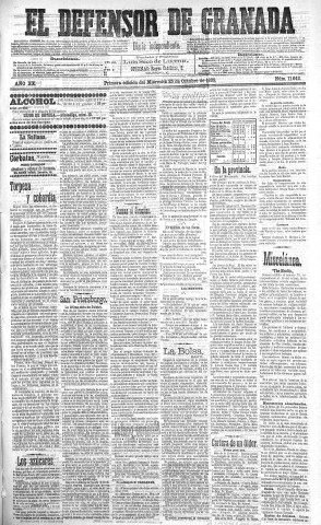 'El Defensor de Granada  : diario político independiente' - Año XX Número 11642 1ª ed. - 1899 Octubre 25