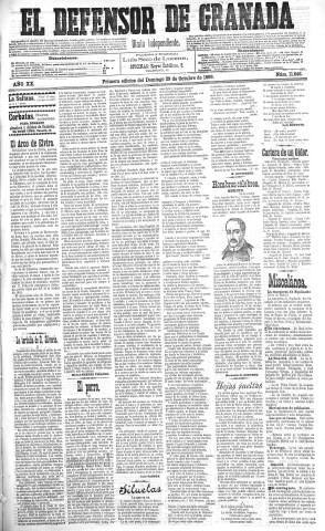 'El Defensor de Granada  : diario político independiente' - Año XX Número 11646 1ª ed. - 1899 Octubre 29