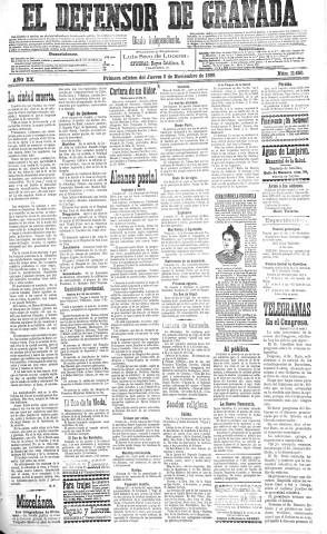 'El Defensor de Granada  : diario político independiente' - Año XX Número 11650 1ª ed. - 1899 Noviembre 02