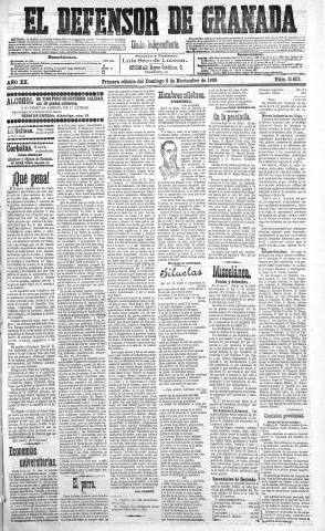 'El Defensor de Granada  : diario político independiente' - Año XX Número 11653 1ª ed. - 1899 Noviembre 05